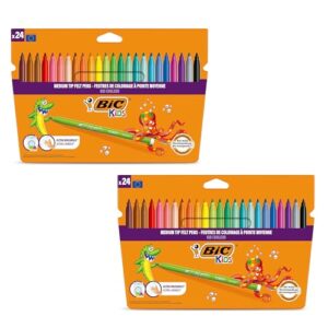 BIC Kids Felt Tip Pens Water-Based Ink Medium Blocked Tip Kids Colouring Pens Washable Felt Tips Colouring Pens for Children and Adults Ideal for Art School Supplies and Projects (2)