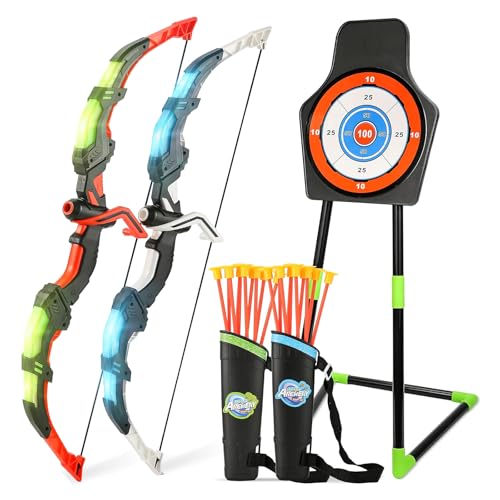 Bow and Arrow Set Kids - Archery Set with LED Lights - Kids Bow and Arrow Set Includes 20 Suction Cup Arrows