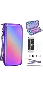 JYPS Carrying Case for Nintendo Switch OLED, 10 in1 Hard Shell Pouch Switch Cover, New Mirror Daz...