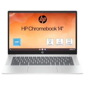 HP Chromebook 14" | Intel Processor N100 Processor| 8 GB RAM | 128 GB Flash Storage | Intel UHD Graphics | FHD Display | Up to 12hrs battery | Chrome OS | Dual Speakers | Glacier Silver | 14a-nf0003sa