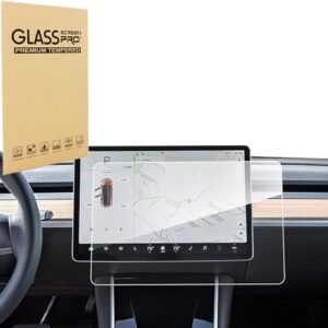 Shunwige Designed for Tesla Model 3 (2023-2017) / Model Y (2024-2020) 15 inch Tempered Glass Screen Protector 9H Anti Scratch HD Clear Bubble Free