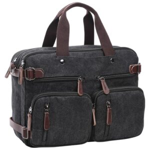 Canvas Laptop Briefcase Convertible Backpack Messenger Shoulder bag Handbag Multi-functional Travel Rucksack Fits 17.3 Inch Laptop for Men Wome
