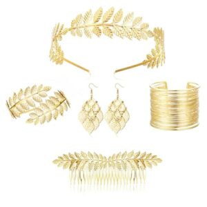 ORAZIO 6Pcs Greek Goddess Costume Accessories for Women Gold Leaf Headband Upper Arm Cuff Bracelet Gold Laurel Leaf Crown Headpiece Earrings Boho Party Halloween Toga Costume Jewellery Se