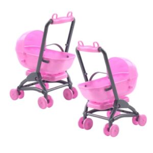 Toyvian 2pcs Toy Accessories Stroller Wagon Toys Stroller Doll House Dolls Carriage Doll Carriage Stroller Toy for Dolls Doll House Stroller Pink Plastic