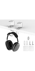 Alloery 2 Pieces Headphone Stand Headset Hanger, Dual Headphone Wall Mount, Under Desk Table Hook...