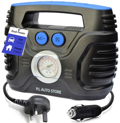 Miloll Tyre Pump - 240v Car Tyre Inflator (Mains) OR 12V DC Tyre Compressor (vehicle) Dual Electric Powered - Top Car Accessories for Me