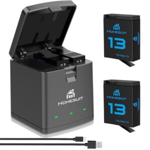 Homesuit Hero 13 Battery 2100mAh and LED 3-Slot Storage Charger for GoPro Hero 13 Black Enduro Rechargeable Battery with Type-C PD3.0 PD2.0 (2-Pack)