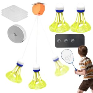 Badminton Single Training Tool - 3 Battery Powered Badminton Rebound Trainer | Portable Badminton Single Training | Remote Control Badminton Set with Elastic Rope