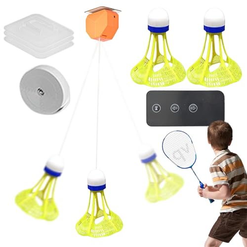 Badminton Single Training Tool - 3 Battery Powered Badminton Rebound Trainer | Portable Badminton Single Training | Remote Control Badminton Set with Elastic Rope