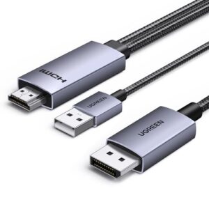 UGREEN HDMI to DisplayPort Cable 2m 4K@60Hz 1440P@144/120Hz 1080P@240Hz HDMI to DP Adapter HDR FreeSync G-Sync Dolby Atmos HDCP 2.3 Compatible with PS5/4 Xbox Series X/S Switch Laptop PC Game Monito