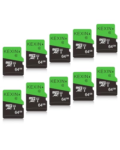 KEXIN 64GB Micro SD Cards SD Adapter 10 Pack MicroSDHC Memory Card Class 10 UHS-I External Micro SD Card TF Card for Tablet