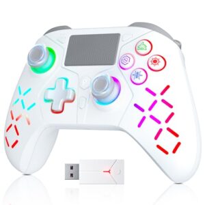 TURPOW Wireless Controller for PS-5 Gamepad Remote Control with Dual Motor Vibration/6-Axis Sensor/Turbo/3.5mm Audio Jack/Touch Pad for Ps-3/Ps-4/Ps-5/Pro/Slim/S-witch/Pc(RGB) White