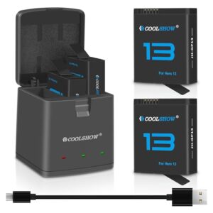 COOLSHOW HERO13 Battery HERO13 Enduro Rechargeable Battery 2 Packs 2100mAh and 3 Channel HERO13 Battery Charger Battery Storage Box Design Compatible with GoPro HERO13 Black