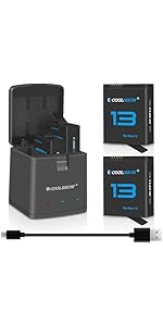 COOLSHOW HERO13 Battery HERO13 Enduro Rechargeable Battery 2 Packs 2100mAh and 3 Channel HERO13 B...