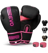 EVO Fitness Matte Black Boxing Gloves and Pads Set Punching Focus Mitts Hook and Jab Hand Target ...