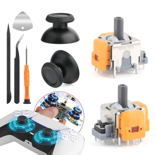 2 Pieces Hall Effect Joystick Compatible with Play Station 5 PS5 Controller 3D Analog Sensor Stick for PS5 with 2 Pieces Thumb Cap Thumbstick Repair Kit Replaceme