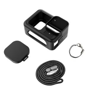 CERFFOOL Silicone Sleeve Protective Case for GoPro Hero 13 BLACK with Lens Caps & 40cm Long Rope & Lanyard for Action Camera Accessories Kit (Black)