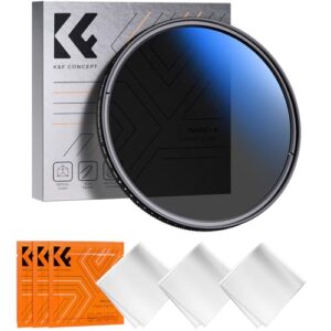 K&F Concept 52mm True Color ND2-400 Slim Variable ND Neutral Density Filter Adjustable Fader ND2 ND4 ND8 ND16 to ND400 Lens Filter + Microfiber Cleaning Cloth for DSLR Cameras (Nano-K Series)