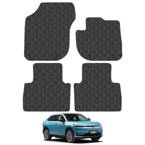 Rubber Car Mats Compatible with Honda E:Ny1 [No Floor Fixings] (2023-) Tailored Fit Rubber Floor Mats Set Accessory Black Custom Fit 4 Pieces with Clips - Anti-Slip Backing