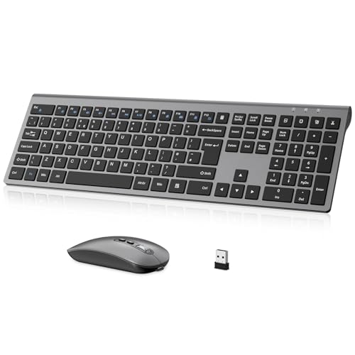 EasyTyping Rechargeable Wireless Keyboard and Mouse - Type with Ease & Double Your Efficiency - High-end Laptop Keyboard Technology -Full Size Keyboard Noiseless Mouse