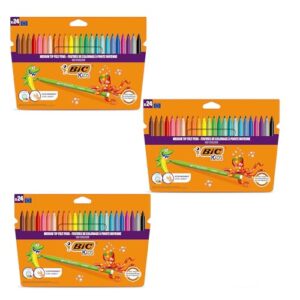 BIC Kids Felt Tip Pens Water-Based Ink Medium Blocked Tip Kids Colouring Pens Washable Felt Tips Colouring Pens for Children and Adults Ideal for Art School Supplies and Projects (3)