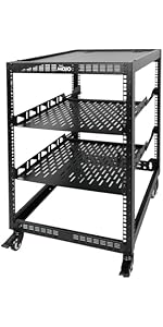 Tecmojo 16U Open Frame Network Rack for Servers&AV Gear, Server Rack 4-Post with casters, Mobile ...