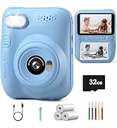 Hangrui Kids Camera Instant Print, 3.0'' Large Screen Kids Instant Print Camera with 32G Card & 3...