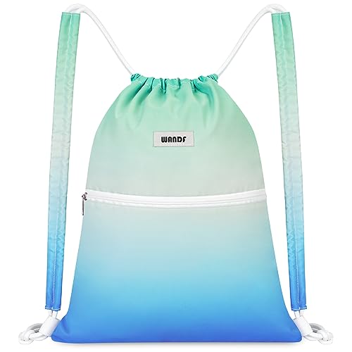 WANDF Drawstring Backpack with Shoulder Pad String Bag Sackpack Cinch Water Resistant Nylon for Gym Shopping Sport Yoga