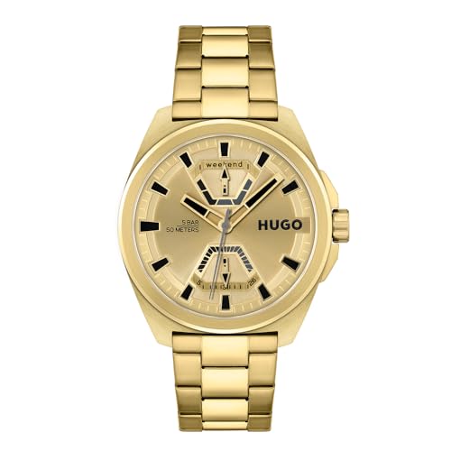 HUGO Analogue Multifunction Quartz Watch for Men with Gold Colored Stainless Steel Bracelet - 1530243