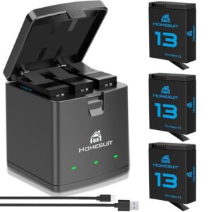 Homesuit Hero 13 Battery 2100mAh and LED 3-Slot Storage Charger for GoPro Hero 13 Black Enduro Rechargeable Battery with Type-C PD3.0 PD2.0 (3-Pack)