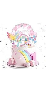 5th Birthday Unicorn Cake Toppers Set, Unicon Party Decorations Rainbow Clouds Cupcake Toppers Ra...