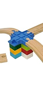 Baymo Raised 4 Way Track to fit Lego Duplo & Wooden Railway for Kids Age 3 Years & Up - Railway S...