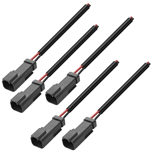 XMSJSIY 2 Pin DT Connectors Waterproof 2 Wire Connector Automotive Electrical DT Connector Male Wiring Harness 2 Pin Pigtail Cable with Heat Shrink Tubing for Car LED Work Light-5 kits (Male)