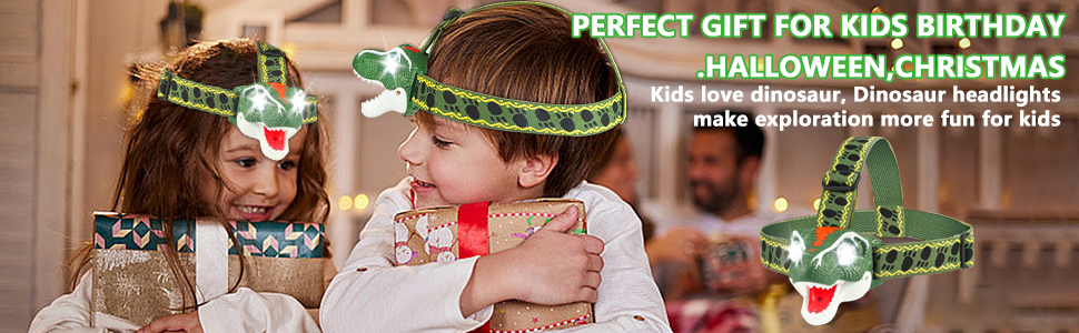 QCTOYS Dinosaur Headlamp T-Rex LED Head Torch for Kids