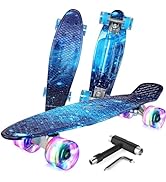 BELEEV Skateboard Complete 22 x 6 inch Mini Cruiser Skateboard for Kids Teens Beginners, PU LED L...
