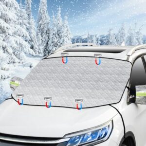 Ninonly Windscreen Covers Frost Heavy Duty Ultra Magnetic Car Windshield Cover with 5 Magnets and Side Mirror Covers Car Windscreen Cover for Winter Fit for Cars SUVs in All Weather 147x120cm