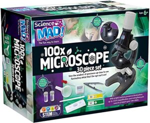 Science Mad 100x Microscope For Kids - Learn How To Magnify With Fun - Features Powerful Illumination