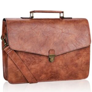 Estarer 15.6 Inch Leather Laptop Messenger Bag Mens Slim Briefcase Satchel Bag for Work Office Brow