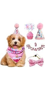 Wylario Dog Birthday Party Supplies - Pink Dog Birthday Decorations Include Birthday Hat, Cake To...