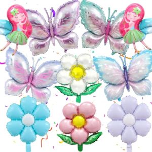 Butterfly Birthday Party Decorations for Girls - 10 Piece Fairy Balloons Decoration Set Gradient Butterfly Flowers Foil Balloon for Baby Shower Wedding Birthday Party Deco