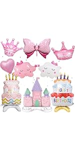 Wylario Princess Party Decorations Balloons - Pink Birthday Decorations with Happy Birthday Foil ...