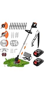 Garden Cordless Strimmer，Strimmers，Electric Cordless， Grass Strimmer， Metal Blade Strimmer with 2...