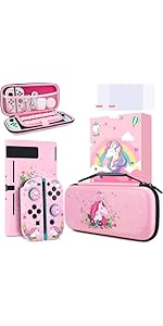 JYPS Unicorn Carrying Case Cover Kit for Nintendo Switch, Hard Shell Bundle with Handle for Conso...
