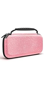 JYPS Glitter Carrying Case for Switch and Switch OLED Console,Pink Hard Travel Case Shell Pouch f...