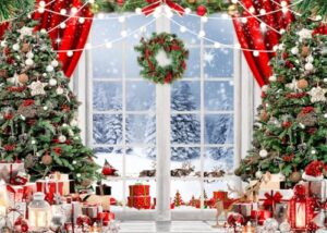 AIIKES 7x5FT Christmas Backdrop Christmas Window Photography Backdrop Winter Snow Backdrop Christmas Tree Gift Party Decoration Backdrop XY72