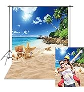 Hawaiian Beach Backdrop Luau Tropical Flowers Blue Sky Ocean Surfboard Summer Aloha Photography B...