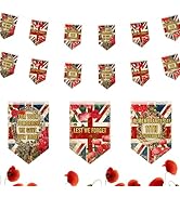 12PCS Remembrance Day Decorations,Lest We Forget Bunting with 250cm Ropes,Cardboard Flags for UK ...