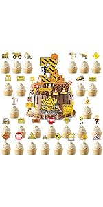 Construction 3rd Birthday Cake Toppers - 51 Pcs Construction Party Cake Decorations with Mini Eng...