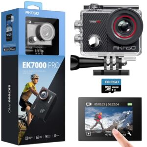 AKASO EK7000 Pro 4K Action Camera with 128GB microSDXC Memory Card - Touch Screen EIS Adjustable View Angle 40m Waterproof Underwater Camera Remote Control Helmet Camera with Accessories Ki