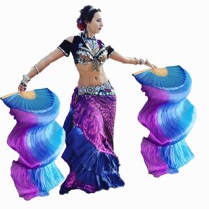 Belly Dance Fans 1 Pair (Left+Right) Handmade 100% Silk Real Silk Ribs 1.8M Long Silk Fans Dancing Fans Dance Silk Veils Long Fans Dance Performance